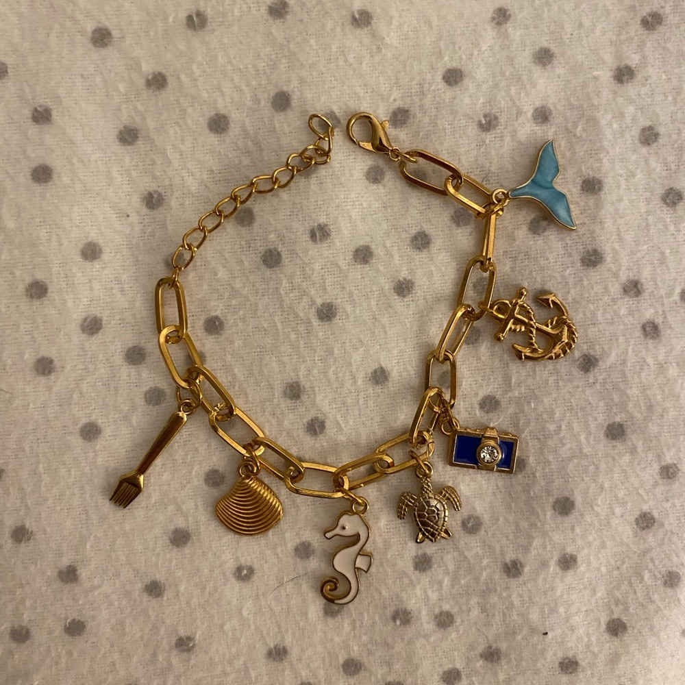 Gold Charm Bracelet with Nautical Charms